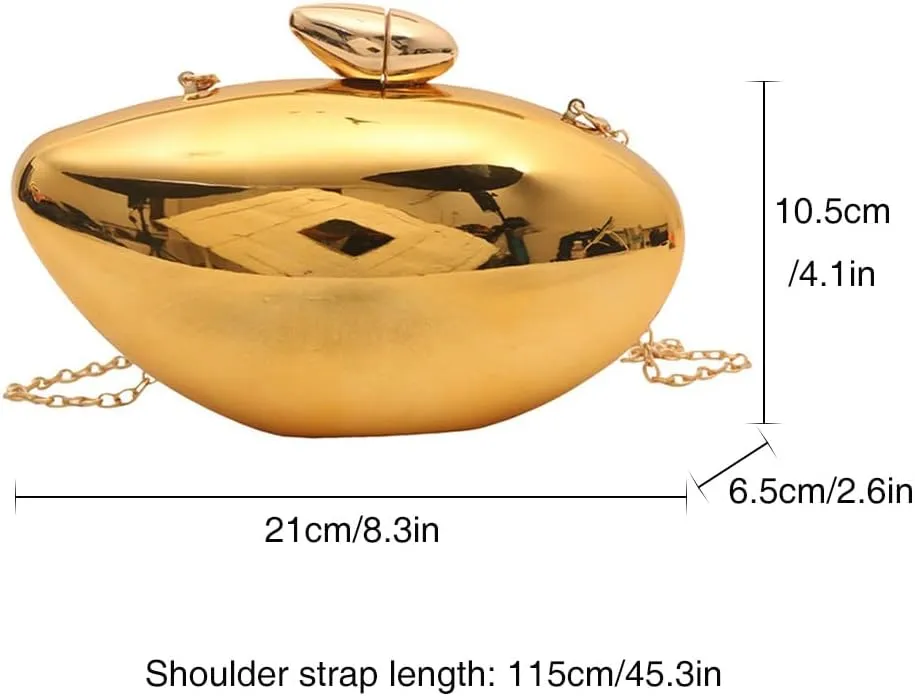 Acrylic Shell Clutch Purse for Women Metallic Evening Bag Shell Shape Shoulder Bag w/Chain Handbag for Wedding Party, Gold