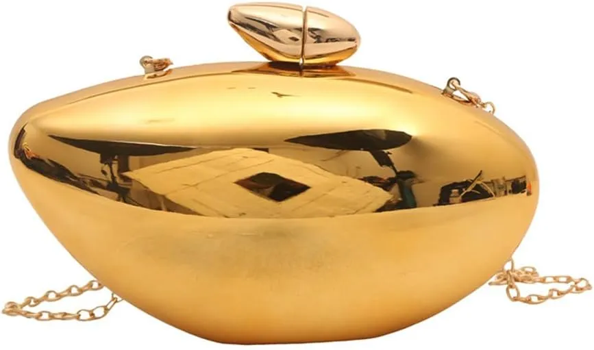 Acrylic Shell Clutch Purse for Women Metallic Evening Bag Shell Shape Shoulder Bag w/Chain Handbag for Wedding Party, Gold