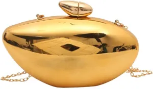 Acrylic Shell Clutch Purse for Women Metallic Evening Bag Shell Shape Shoulder Bag w/Chain Handbag for Wedding Party, Gold