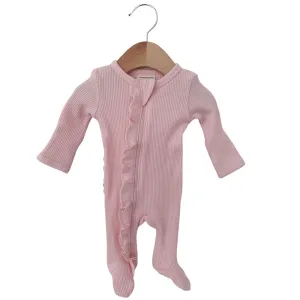 Blush Organic Waffle Ruffle Zip Footie