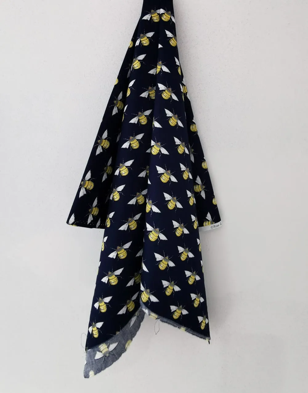 Bumble Bee on Navy Printed Cotton Poplin Fabric