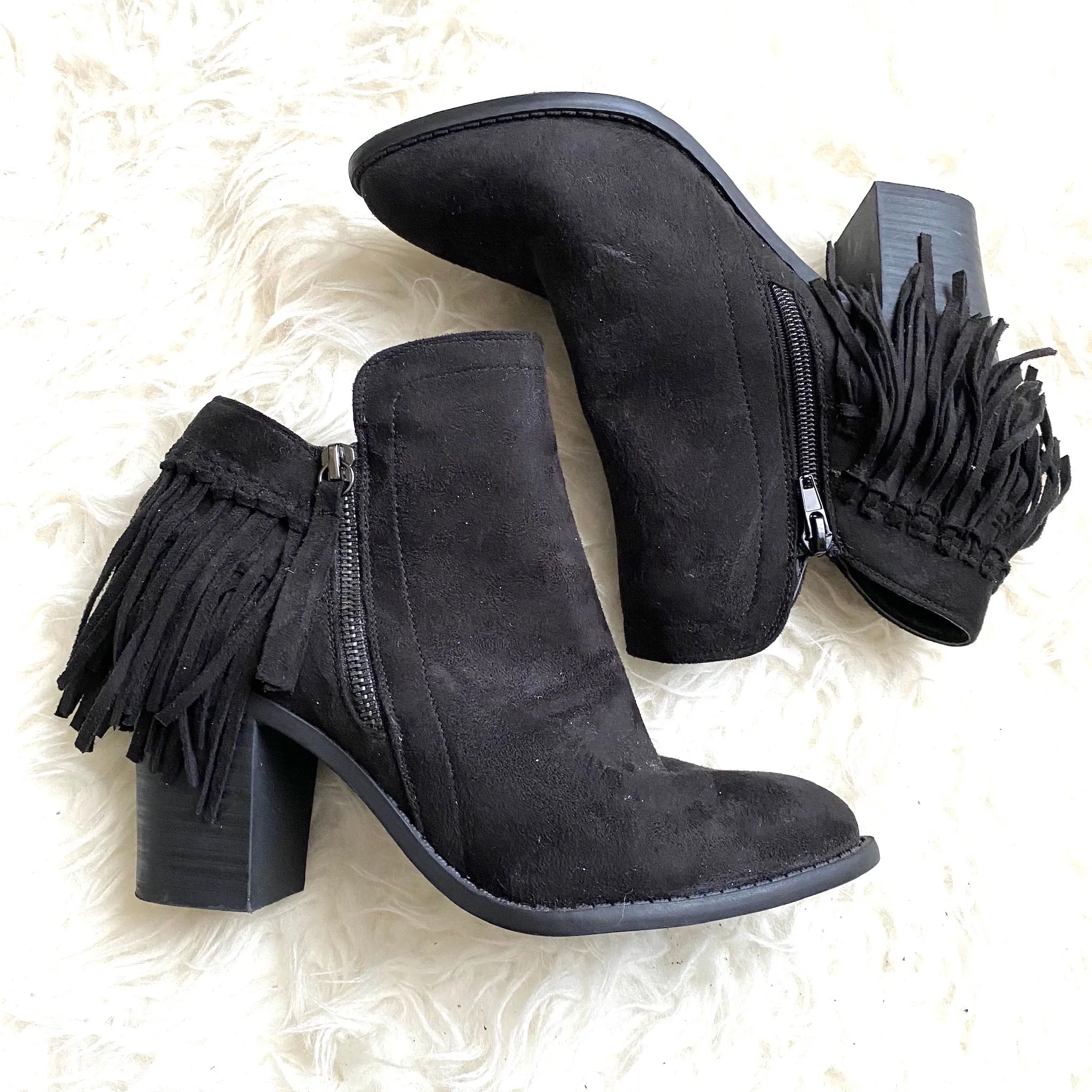 Charlotte Russe Black Fringe Booties- Size 8