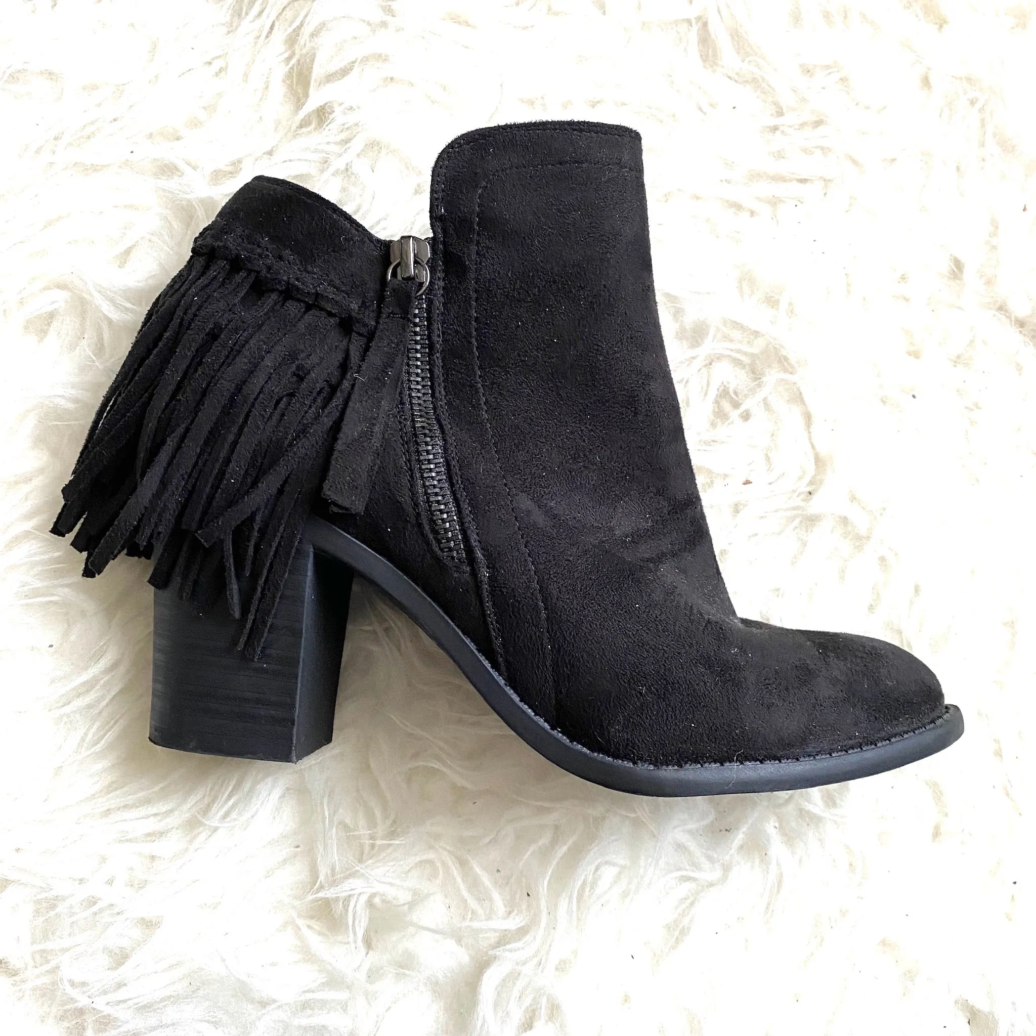 Charlotte Russe Black Fringe Booties- Size 8
