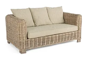 Divano 2 posti in rattan e legno di mango con cuscini sfoderabili