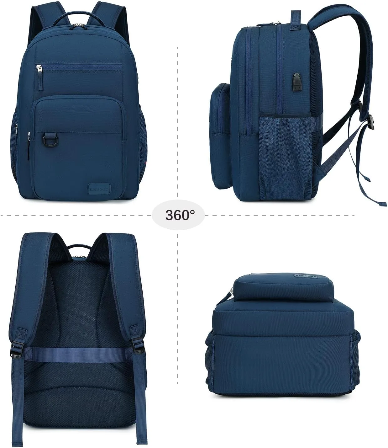 ecodudo School Backpack for Men and Women Water Resistant Daypack for College Work15.6 inch Laptop Bookbag with USB Charging Port (Navy)