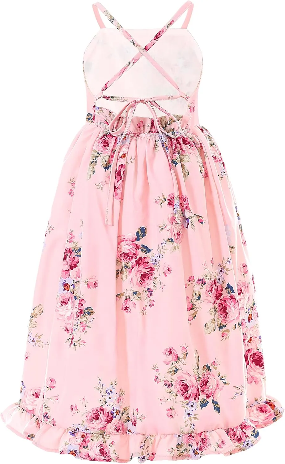 Flofallzique Floral Girls Maxi Dress Summer Spaghetti Strap Kids Vintage Boho Hi-Low Sundress