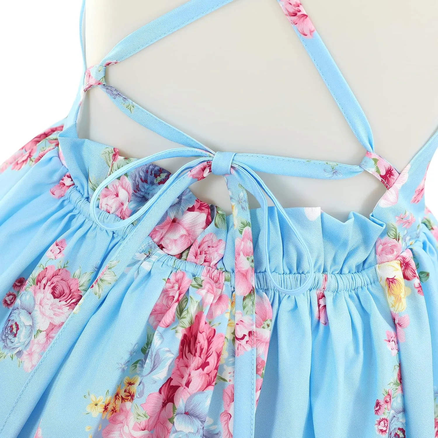 Flofallzique Floral Girls Maxi Dress Summer Spaghetti Strap Kids Vintage Boho Hi-Low Sundress
