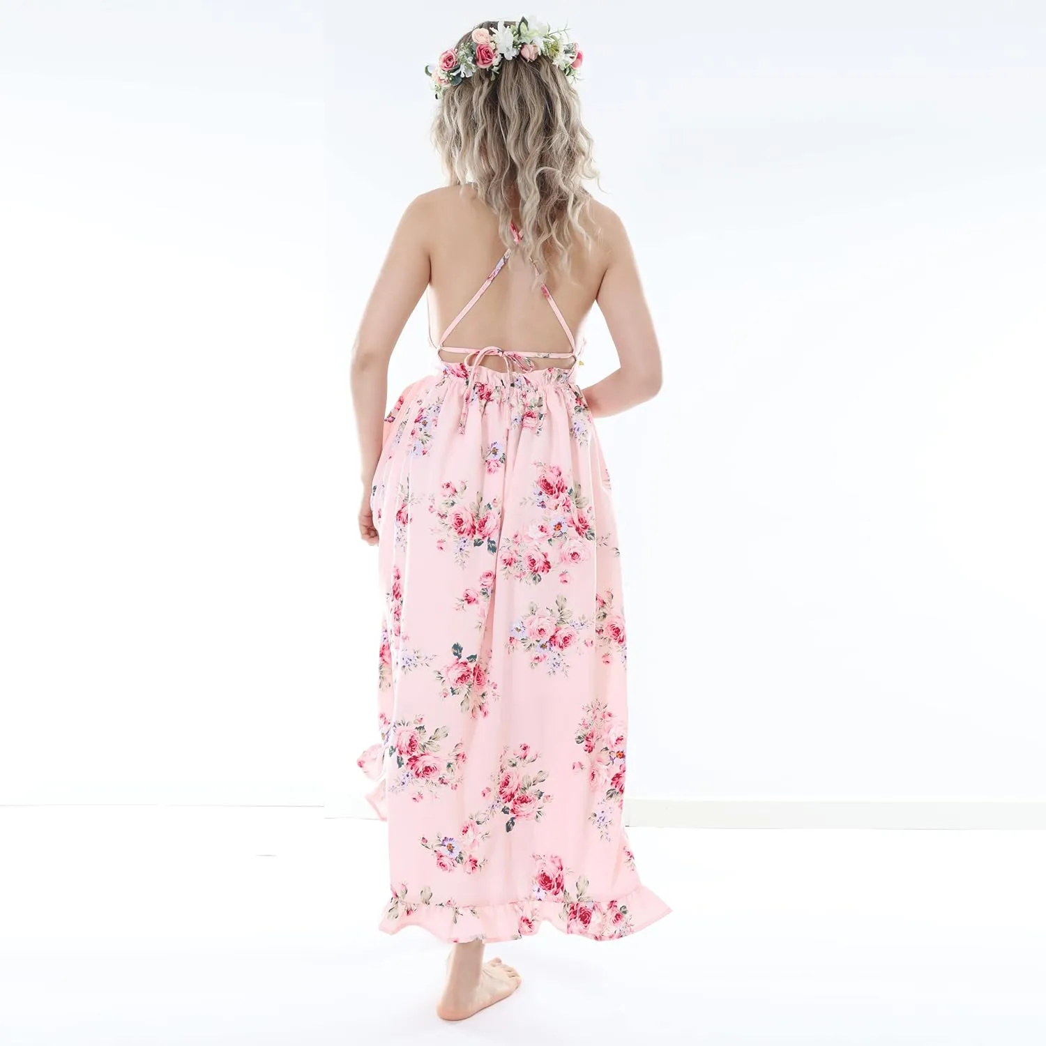 Flofallzique Floral Girls Maxi Dress Summer Spaghetti Strap Kids Vintage Boho Hi-Low Sundress