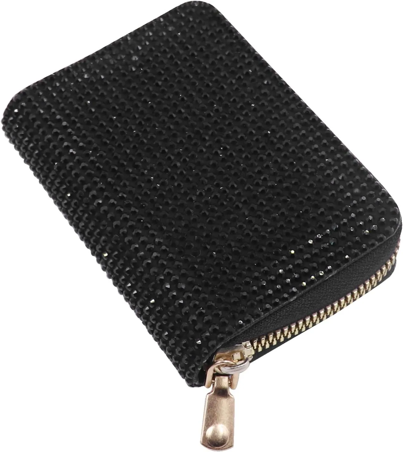 Glitter Rhinestone Wallet Shiny Purse Money Coin Mini Evening Clutch Bag Zipper Card Holder (Color : Black)
