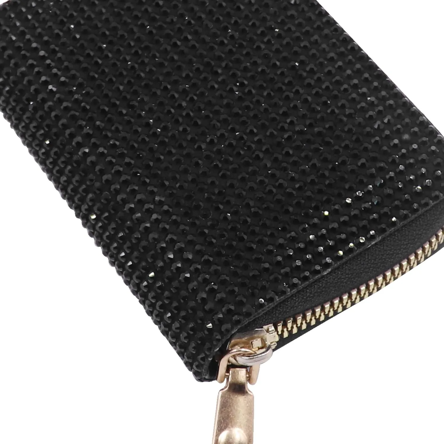 Glitter Rhinestone Wallet Shiny Purse Money Coin Mini Evening Clutch Bag Zipper Card Holder (Color : Black)