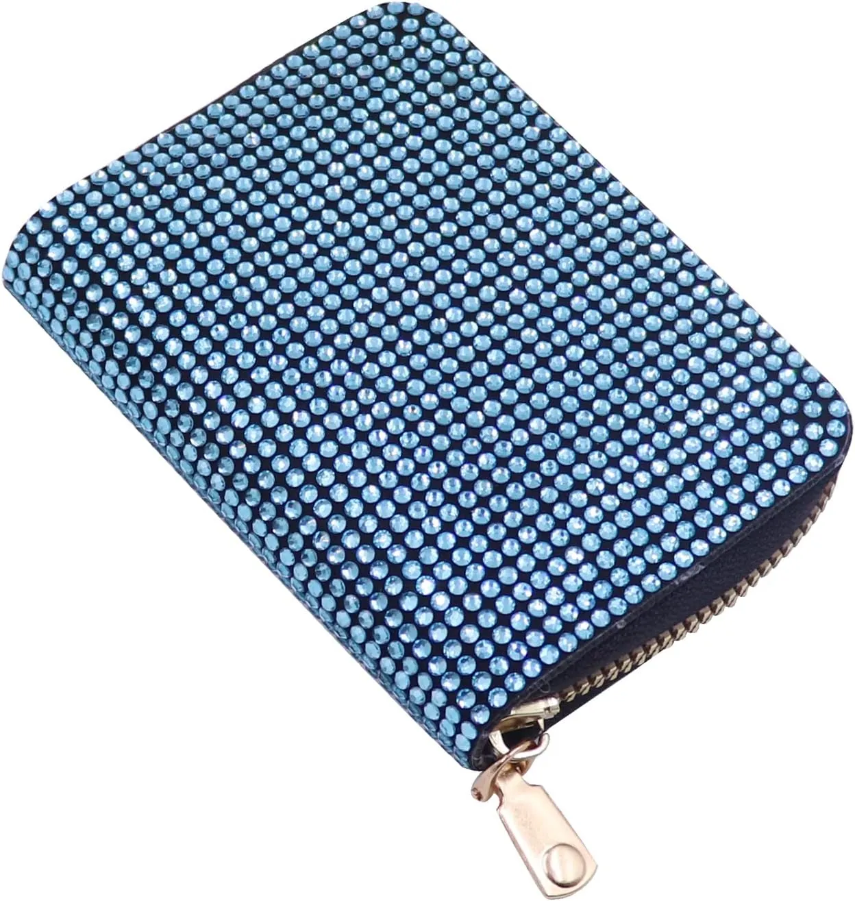 Glitter Rhinestone Wallet Shiny Purse Money Coin Mini Evening Clutch Bag Zipper Card Holder (Color : Blue)