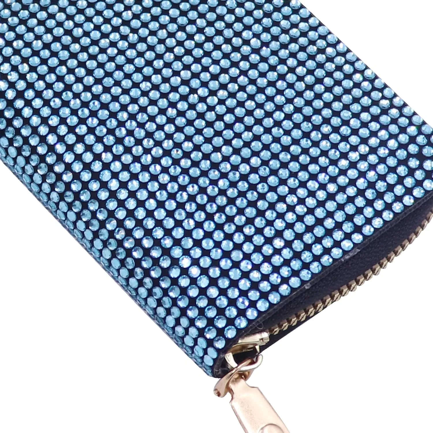 Glitter Rhinestone Wallet Shiny Purse Money Coin Mini Evening Clutch Bag Zipper Card Holder (Color : Blue)