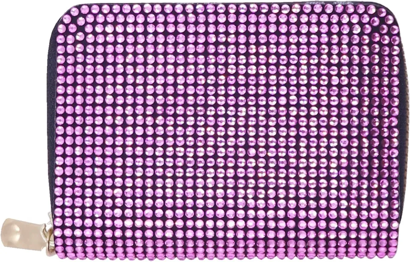 Glitter Rhinestone Wallet Shiny Purse Money Coin Mini Evening Clutch Bag Zipper Card Holder (Color : Pink)