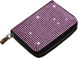 Glitter Rhinestone Wallet Shiny Purse Money Coin Mini Evening Clutch Bag Zipper Card Holder (Color : Pink)