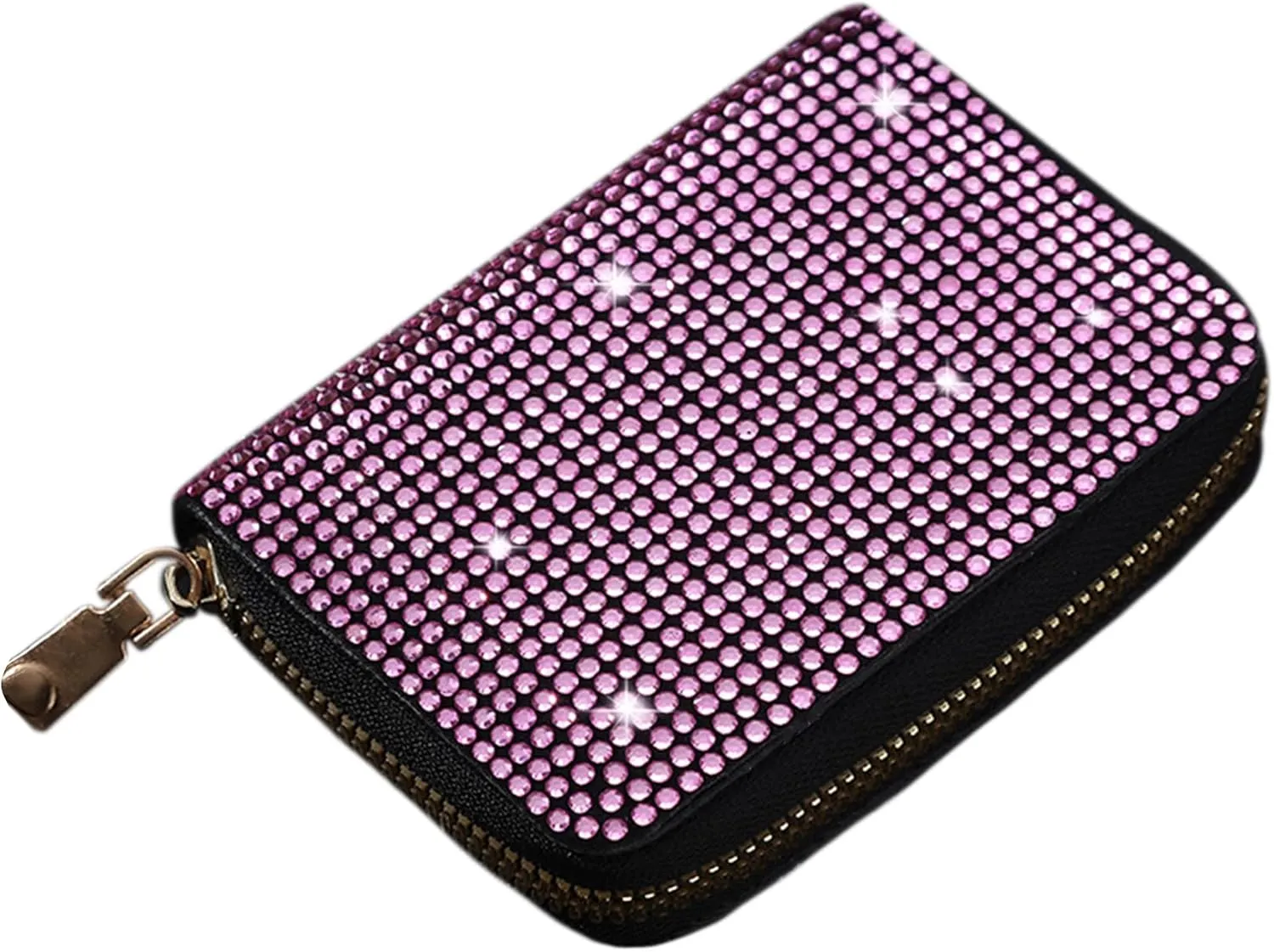 Glitter Rhinestone Wallet Shiny Purse Money Coin Mini Evening Clutch Bag Zipper Card Holder (Color : Pink)