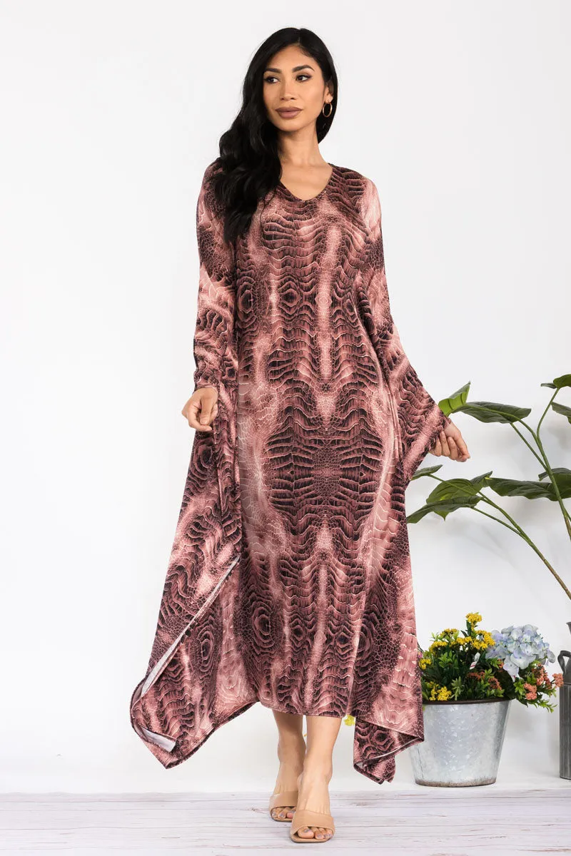 HH750X-SNAKE - LONG SLEEVE DRAPE MAXI DRESS