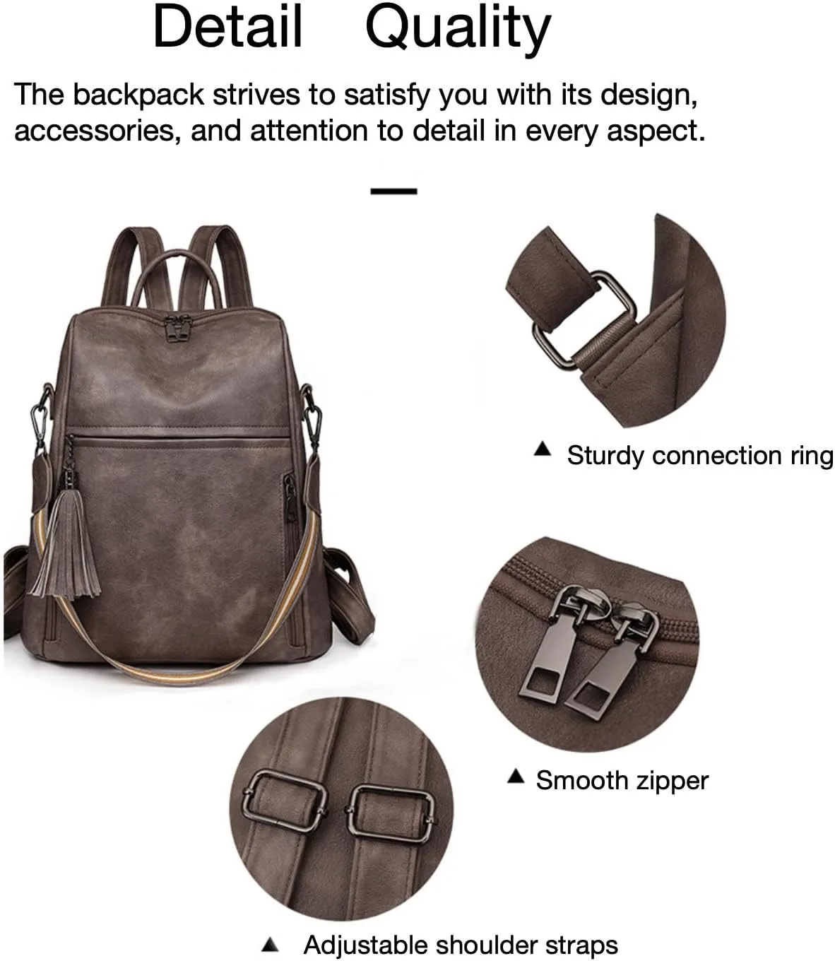 Leather Backpack Purse for Women, Large Designer Travel Backpack, Convertible Shoulder Bag, Fashion Casual Daypack, Backpack for Women Fashion (Gray)