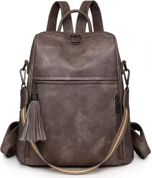 Leather Backpack Purse for Women, Large Designer Travel Backpack, Convertible Shoulder Bag, Fashion Casual Daypack, Backpack for Women Fashion (Gray)