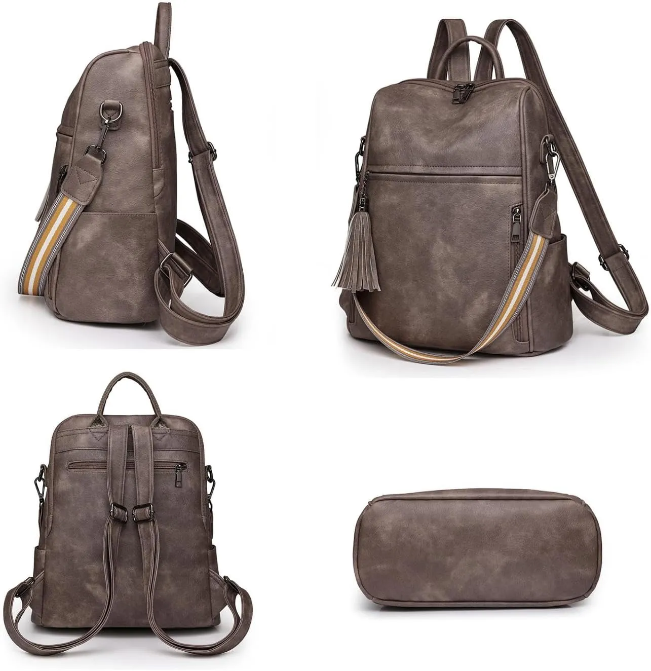 Leather Backpack Purse for Women, Large Designer Travel Backpack, Convertible Shoulder Bag, Fashion Casual Daypack, Backpack for Women Fashion (Gray)