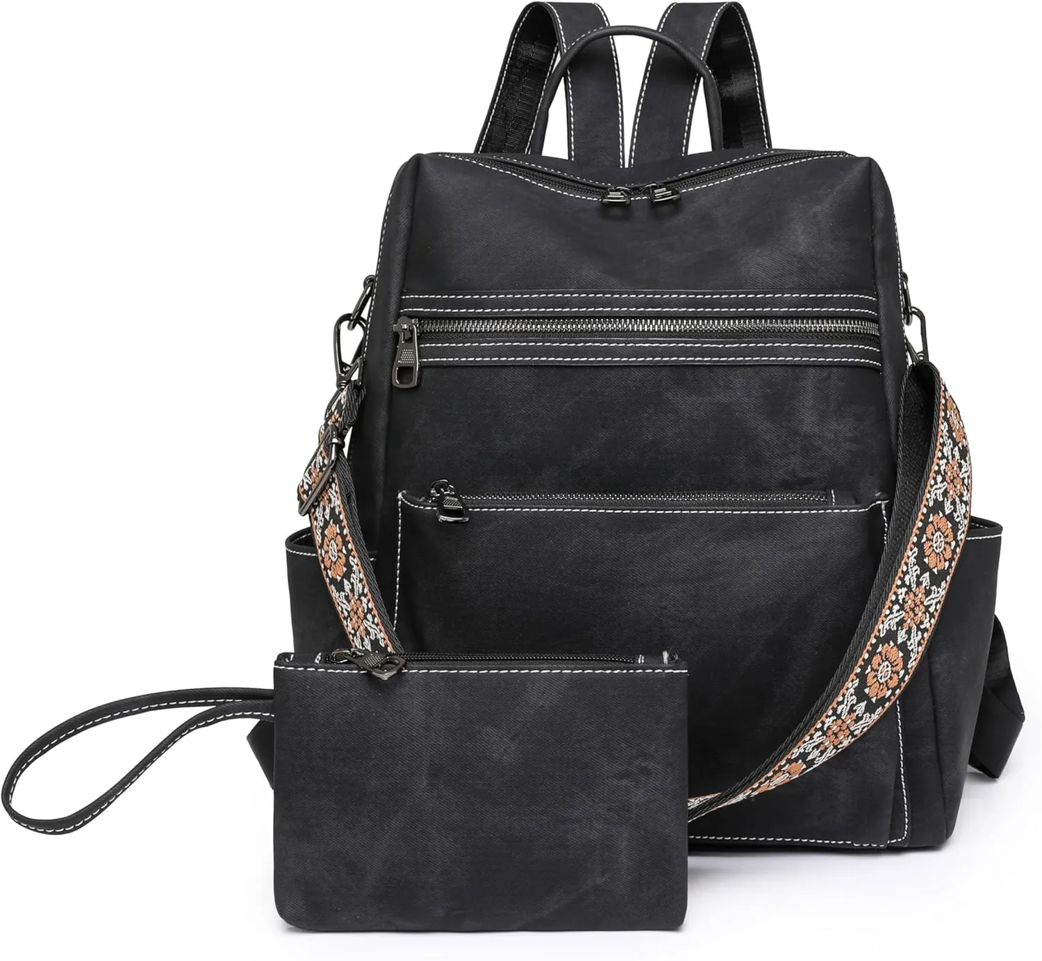 Nefelibata Women's Fashion Backpack Purse Day Packs Satchel Handbags leather tote bag Anti-theft Large Fashion Designer Travel Handbags Shoulder Bags With Purse StrapMystic Black