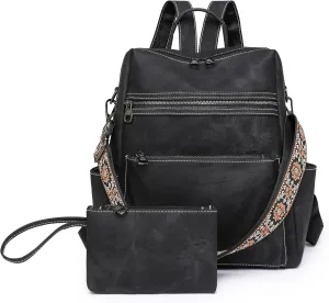 Nefelibata Women's Fashion Backpack Purse Day Packs Satchel Handbags leather tote bag Anti-theft Large Fashion Designer Travel Handbags Shoulder Bags With Purse StrapMystic Black