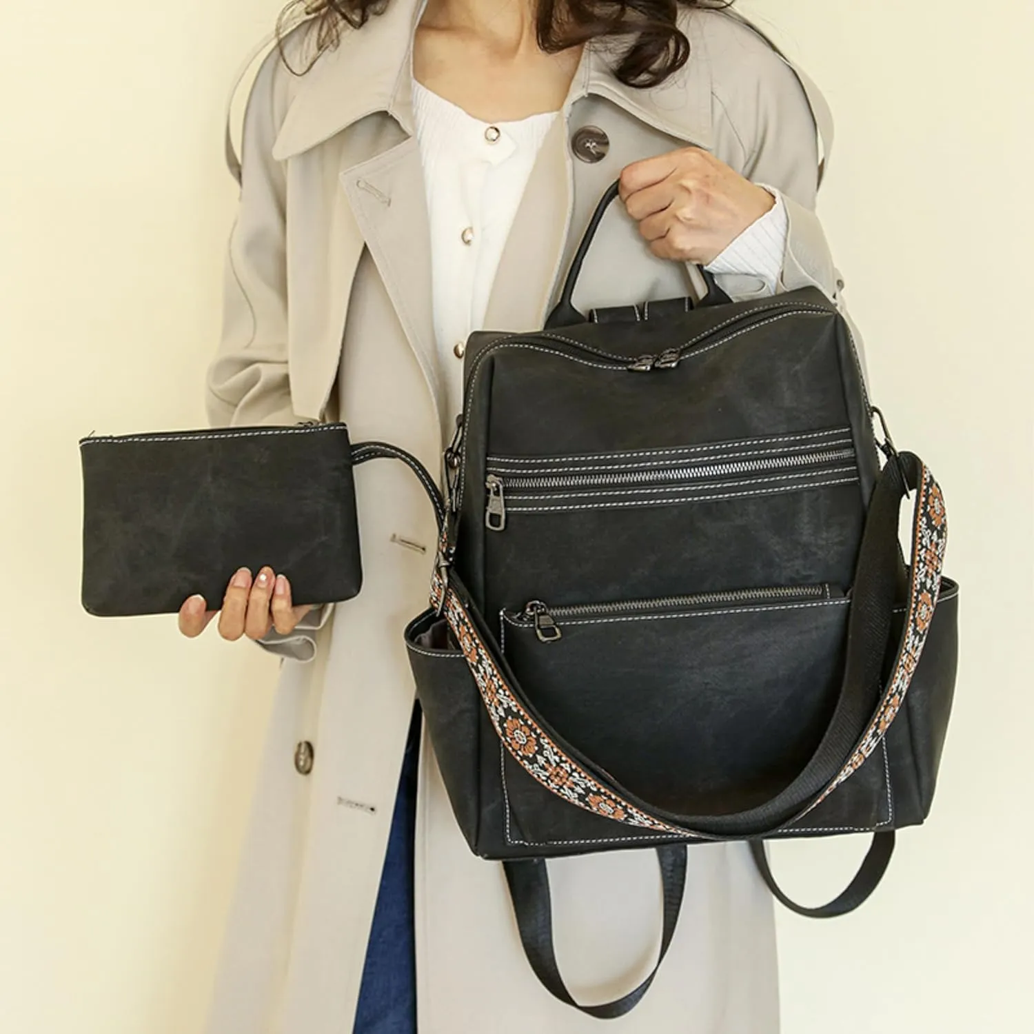 Nefelibata Women's Fashion Backpack Purse Day Packs Satchel Handbags leather tote bag Anti-theft Large Fashion Designer Travel Handbags Shoulder Bags With Purse StrapMystic Black