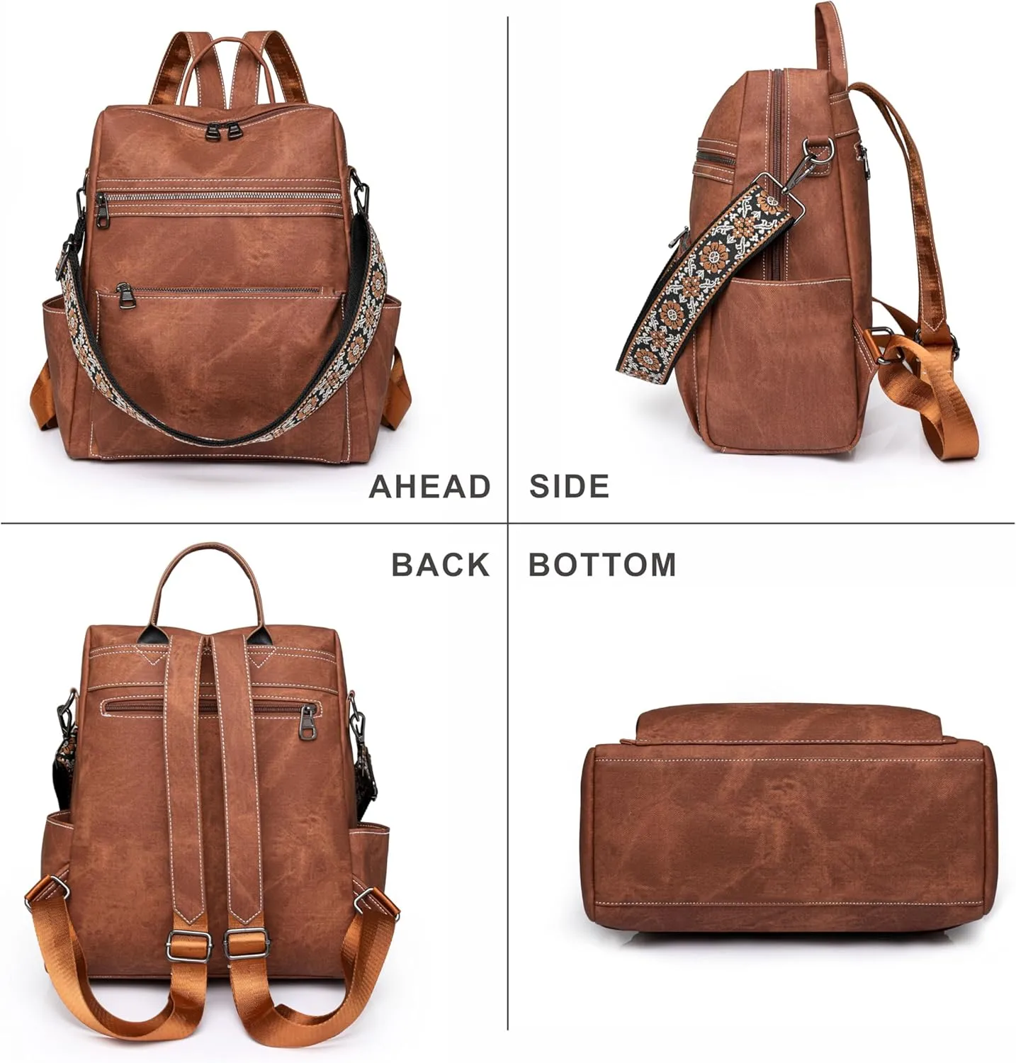 Nefelibata Women's Fashion Backpack Purse Day Packs Satchel Handbags leather tote bag Anti-theft Large Fashion Designer Travel Handbags Shoulder Bags With Purse StrapMystic Black