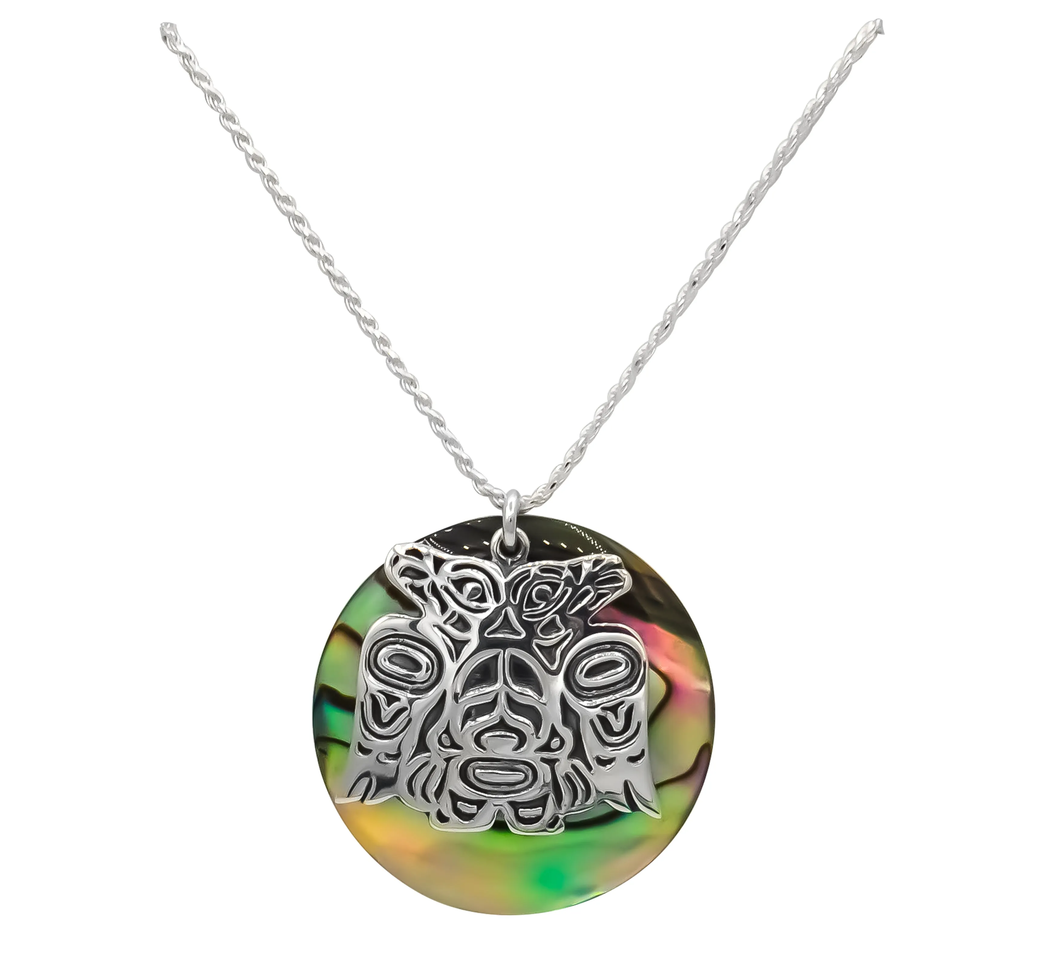 Paua & Sterling Silver Lovebirds Necklace - 1 inch