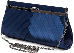 Satin Pleated Clasp Handbag, DIANE BAG NAVY