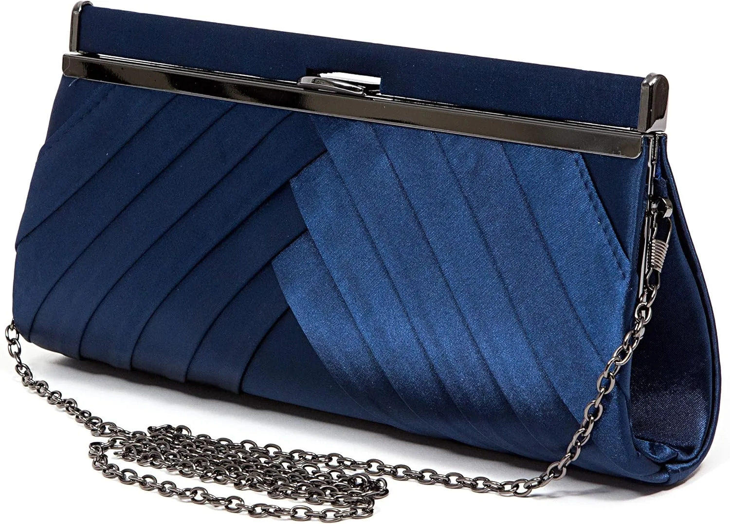 Satin Pleated Clasp Handbag, DIANE BAG NAVY