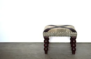 Sgabello con Imbottitura in Cotone e Pelle Gambe in Legno Massello