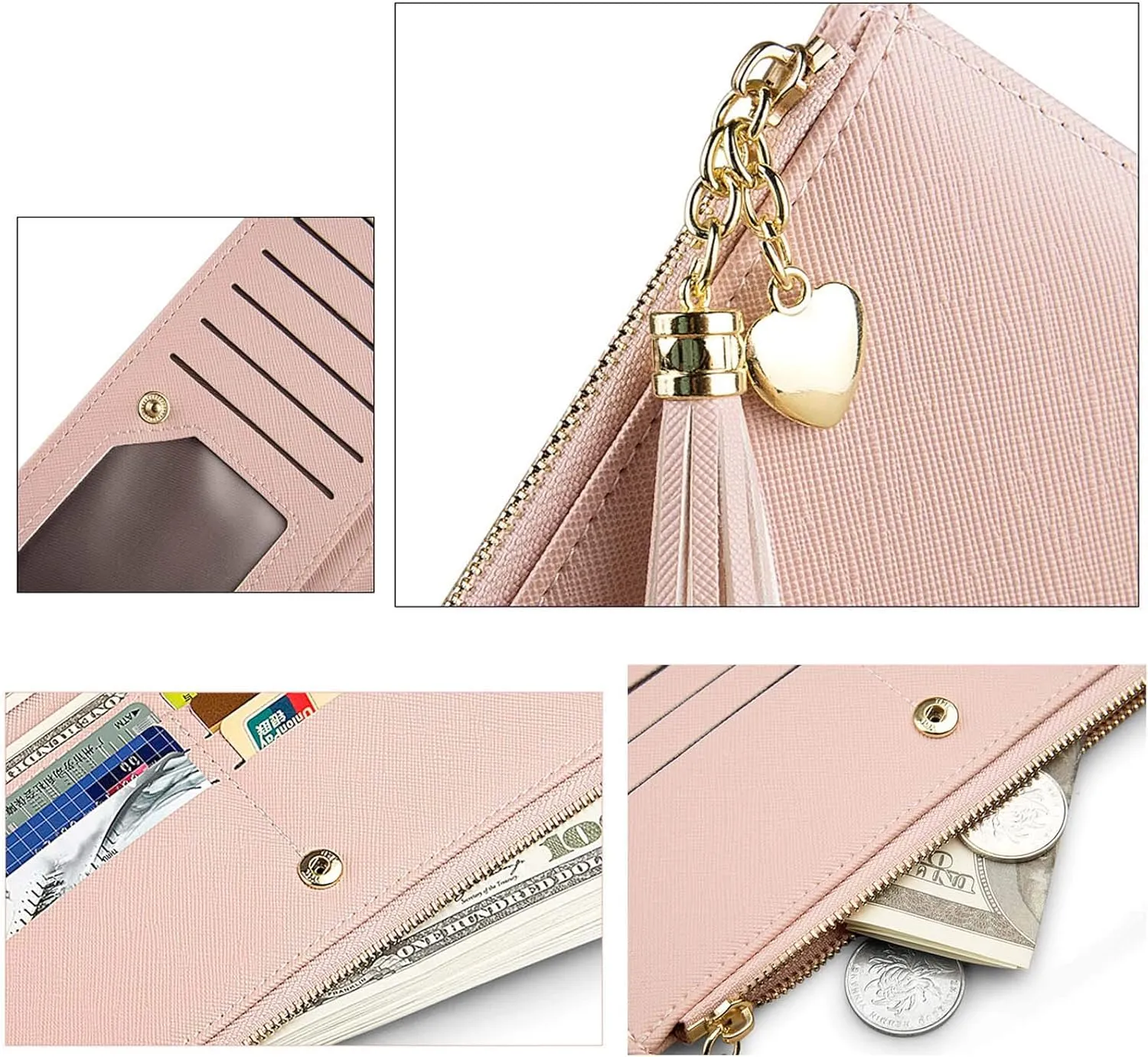SUMGOGO Slim Wallet for Women Long Tassel Zipper Clutch Purse Handbag Card Case Wallet (Gray)