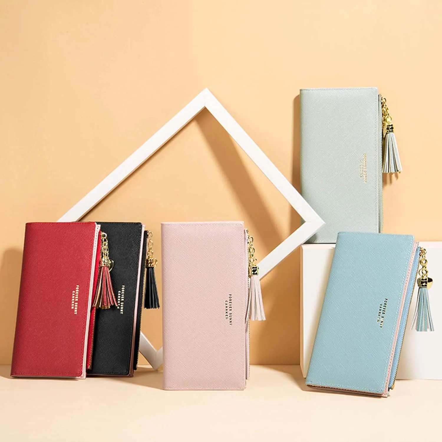 SUMGOGO Slim Wallet for Women Long Tassel Zipper Clutch Purse Handbag Card Case Wallet (Gray)