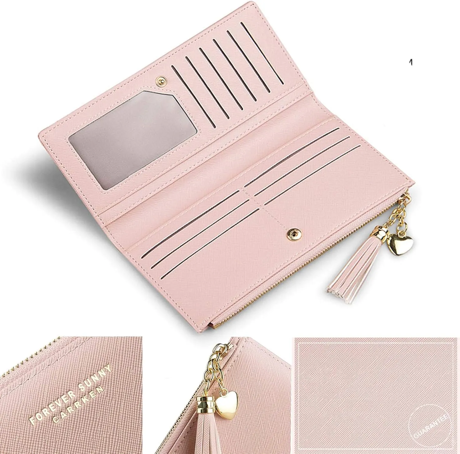 SUMGOGO Slim Wallet for Women Long Tassel Zipper Clutch Purse Handbag Card Case Wallet (Gray)