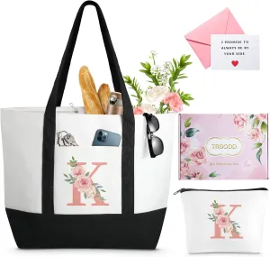 TRSODD Mothers Day Gifts for Mom Monogram Large Tote Bag and Makeup Bag Birthday Gifts for Women Wife Grandma Daughter Sister Friends K