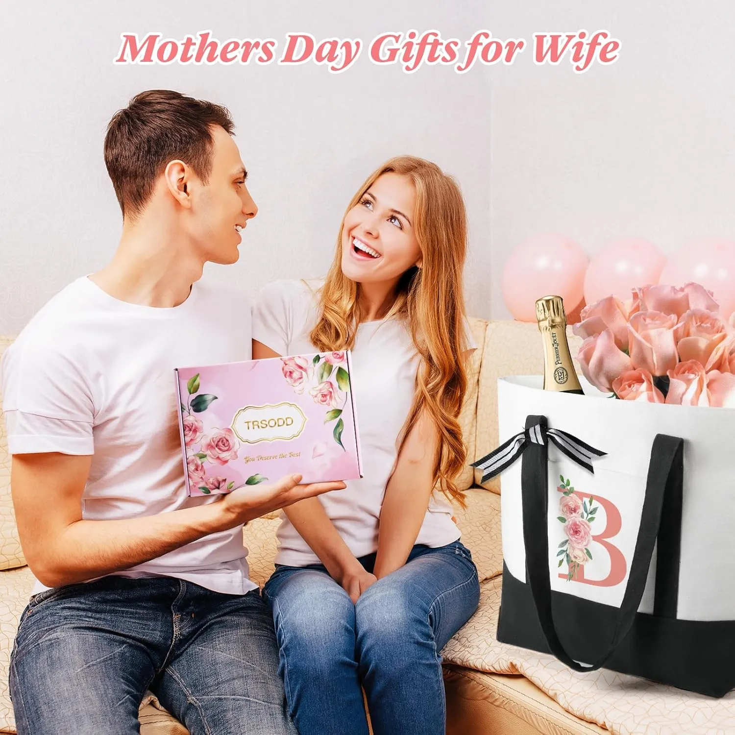 TRSODD Mothers Day Gifts for Mom Monogram Large Tote Bag and Makeup Bag Birthday Gifts for Women Wife Grandma Daughter Sister Friends K