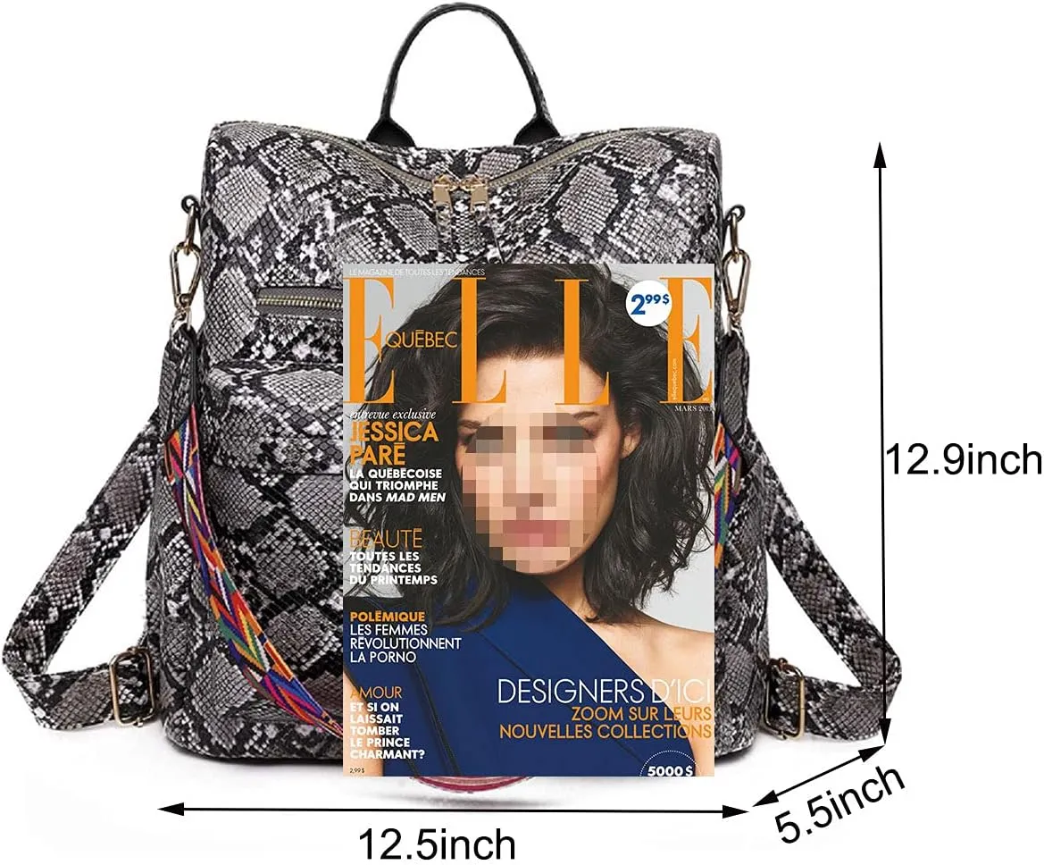 Women Fashion Backpack Purse PU Leather Casual Snake Pattern Shoulder Bag Fashion Ladies Satchel Bags(Blue