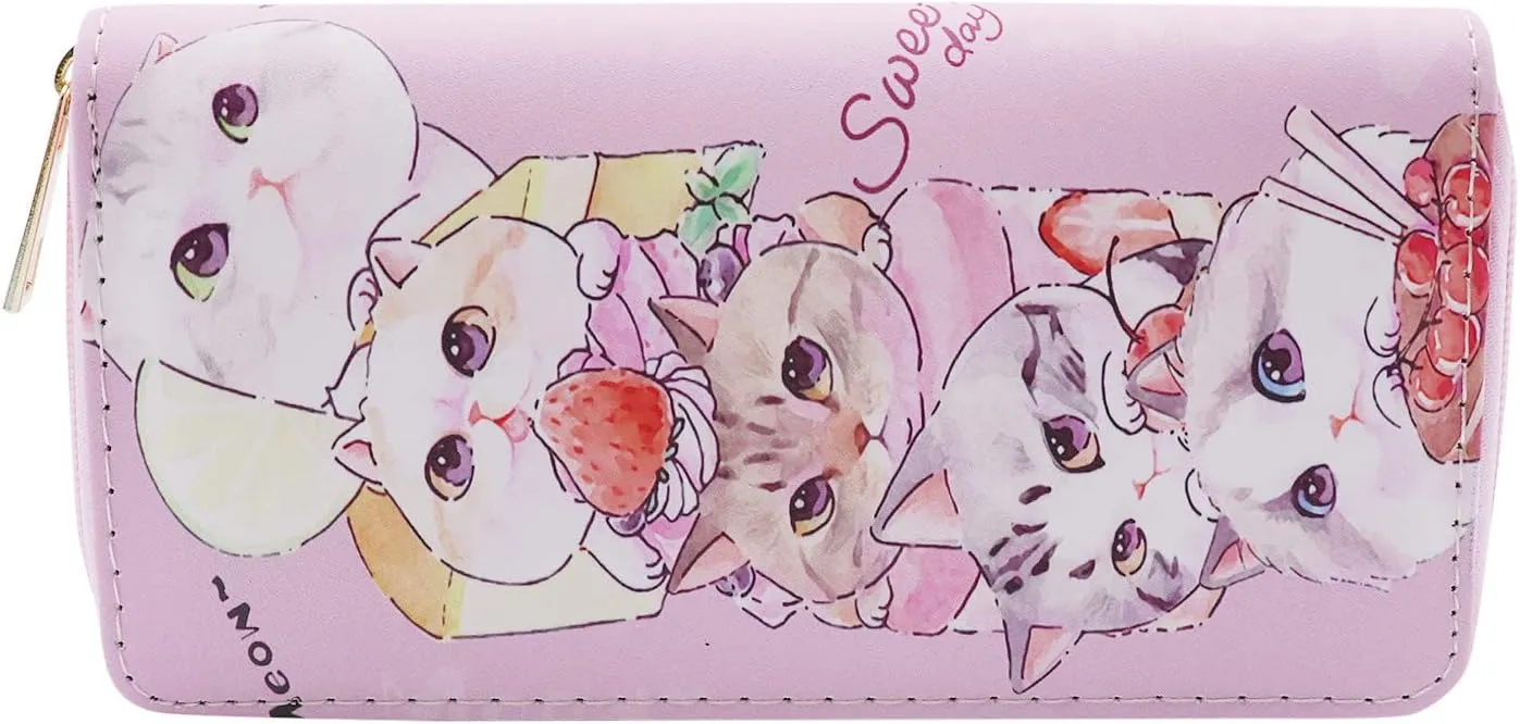 Women Girls Cute Pig Cartoon Wallet Coin Purse Mini Evening Clutch Bag Card Holder, Pink-cat