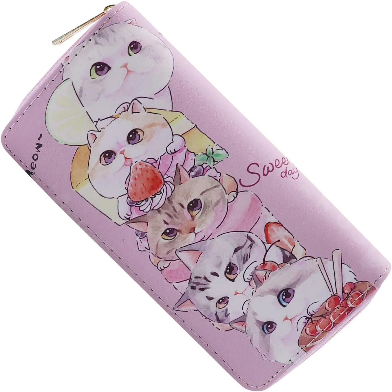 Women Girls Cute Pig Cartoon Wallet Coin Purse Mini Evening Clutch Bag Card Holder, Pink-cat