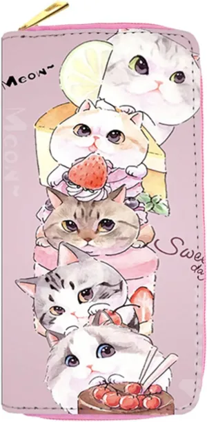 Women Girls Cute Pig Cartoon Wallet Coin Purse Mini Evening Clutch Bag Card Holder, Pink-cat