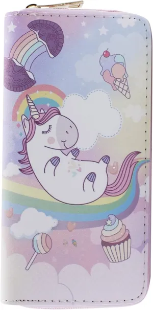 Women Girls Cute Unicorn Cartoon Wallet Coin Purse Mini Evening Clutch Bag Card Holder (Color : Multicolor-pink)