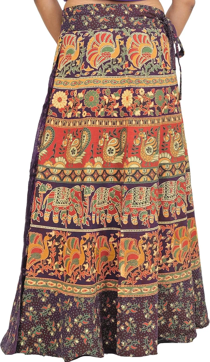 Wrap-On Long Skirt from Pilkhuwa with Printed Paisleys and Elephants