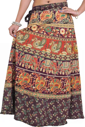 Wrap-On Long Skirt from Pilkhuwa with Printed Paisleys and Elephants